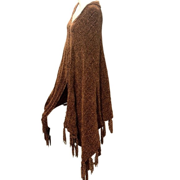 CCC Handmade Brown Knitted Shawl Wrap Fringe Edges One Size Casual Winter Nights - Picture 2 of 6